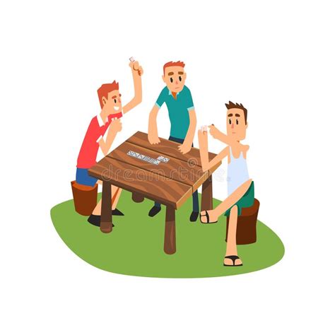 Three Friends Playing Board Game Together Stock Vector Illustration