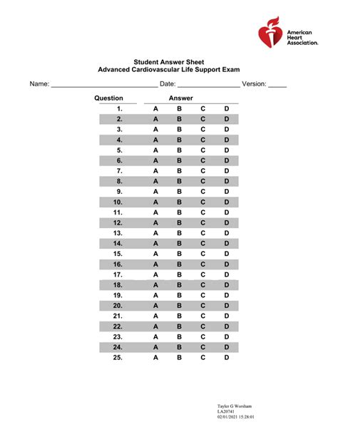 Acls Blank Answer Sheet