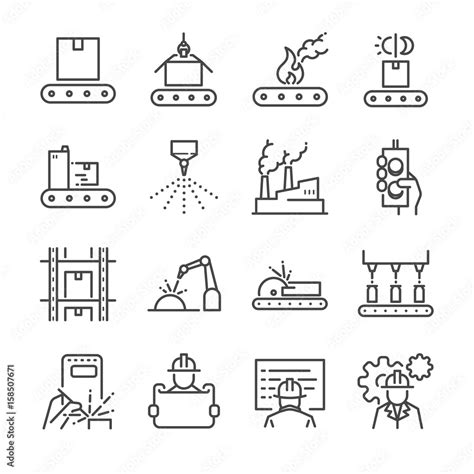 Manufacturing Line Icon Set Included The Icons As Process Production