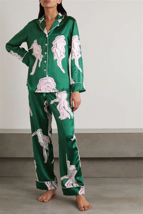 Olivia Von Halle Lila Waltz Printed Silk Satin Pajama Set Net A Porter