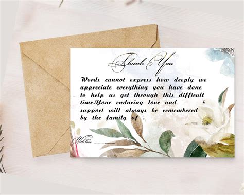 Funeral Thank You Card Printable Digital Download Memorial Etsy