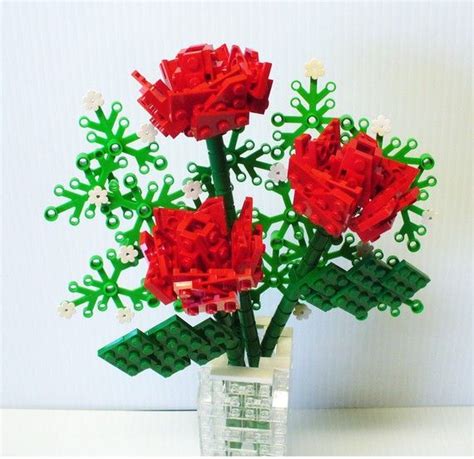 Custom Lego Bouquet Of Red Roses And Babys Breath By Foldedfancy 250
