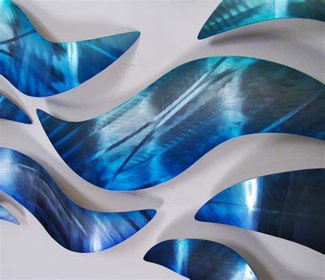 Cascade 68x24 Large Modern Abstract Metal Wall Art Sculpture Blue