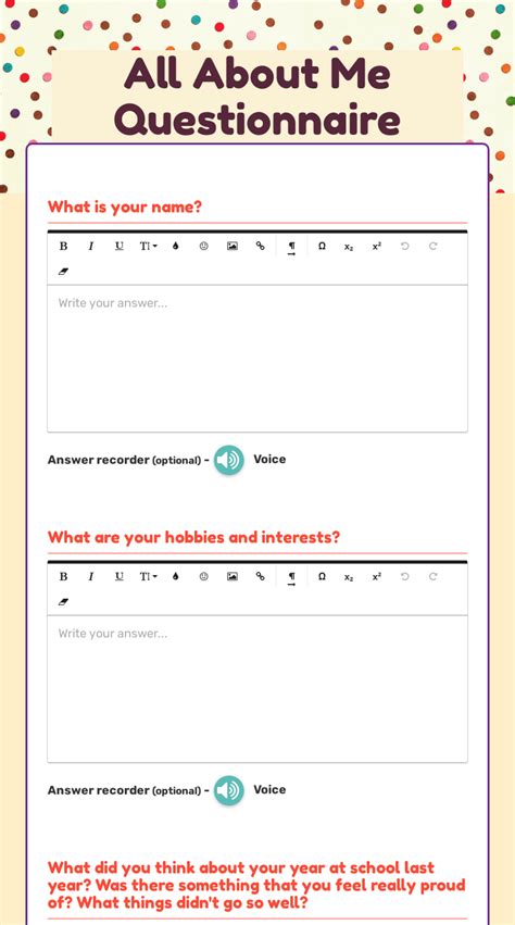 All About Me Questionnaire Interactive Worksheet By Addie Wemyss