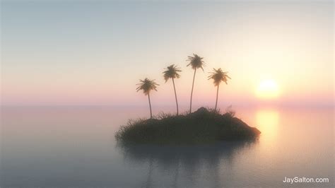 Digital Art Fantasy Art Tropical Island Sea Palm Trees Sky Hd