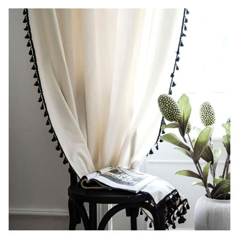 White Linen Tassel Window Curtain Panelcountry Windowbedroom Etsy In 2021 Curtains Living