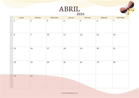Calendarios Abril 2024 ️ Para Imprimir Pdf