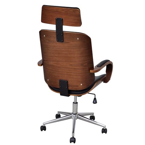 Swivel Office Chair With Headrest Bentwood Artificial Leather