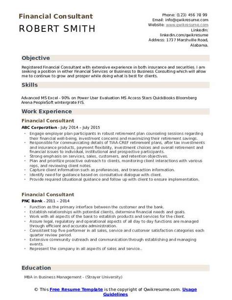 Oracle apps consultant, 08/2013 to 08/2014 company name. Financial Consultant Resume Samples | QwikResume