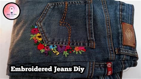 Embroidered Jeans Diy Simple Embroidery Flowers Youtube