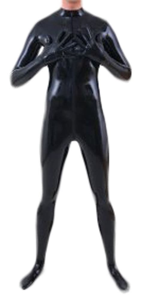 Buy Avacostume Mens Black Front Zipper Latex Catsuit Bodysuit Latex
