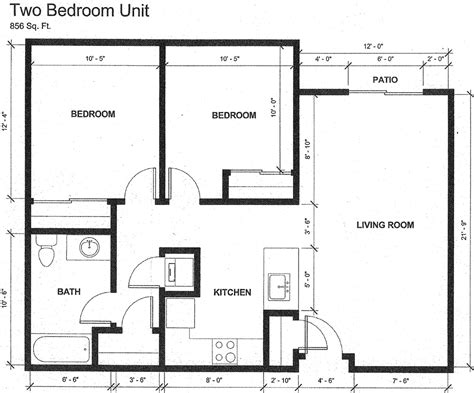 Two Bedroom Unit Floor Plans With 856 Square Feet Boasting Two