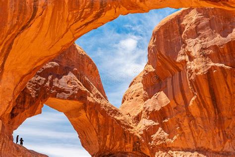 Double Arch Tourist Arches National Park Usa Stock Photo Image Of
