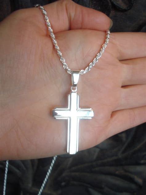 Large Cross Necklace For Men 925 Solid Sterling Silver Etsy