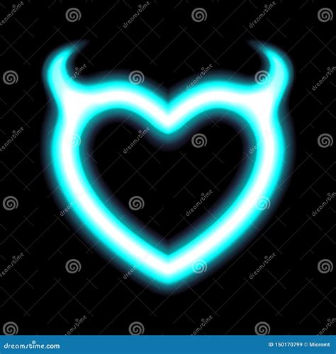 Heart Neon Or Blue Glow Radiant Effect Of Love With Devil Horns For Valentines Day Halloween