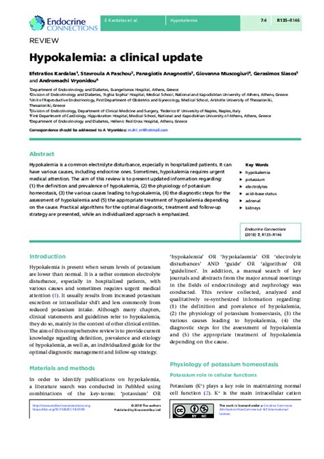 Pdf Hypokalemia A Clinical Update Panagiotis Anagnostis