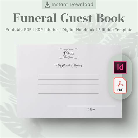 Funeral Guest Book Printable Template Size 825 X 6 In Kdp Etsy Canada
