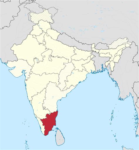 Explore the detailed map of tamil nadu with all districts, cities and places. File:Tamil Nadu in India (disputed hatched).svg ...