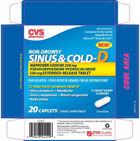 Maybe you would like to learn more about one of these? Sinus and Cold D (CVS Pharmacy) NAPROXEN SODIUM 220mg ...