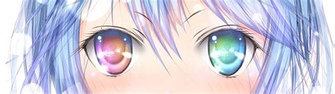 Blue Haired Female Anime Character Illustration Heterochromia Red Eyes
