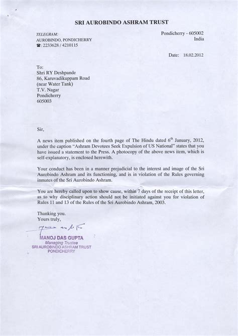 Show cause letter false medical certificate malaysia. A critique of "The Lives of Sri Aurobindo" by Peter Heehs ...