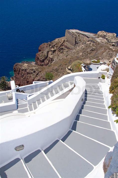 Traditional Stairway In Oia Town On Santorini Island Stock Image