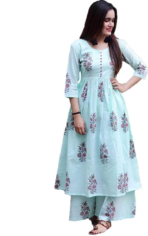 new indian womens kurti and plazo set long kurti hand block etsy