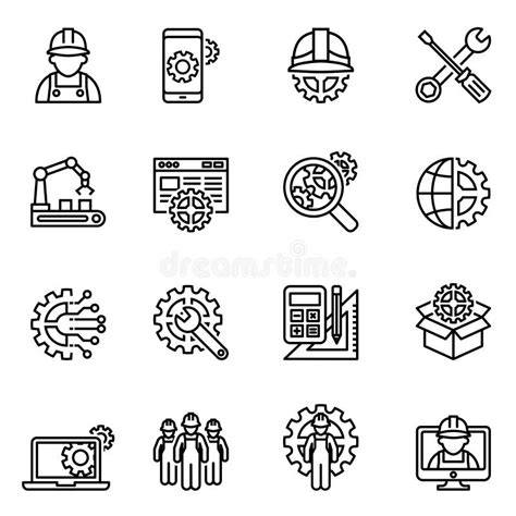 Engineering And Manufacturing Icons Set Thin Line Style Stock Vector