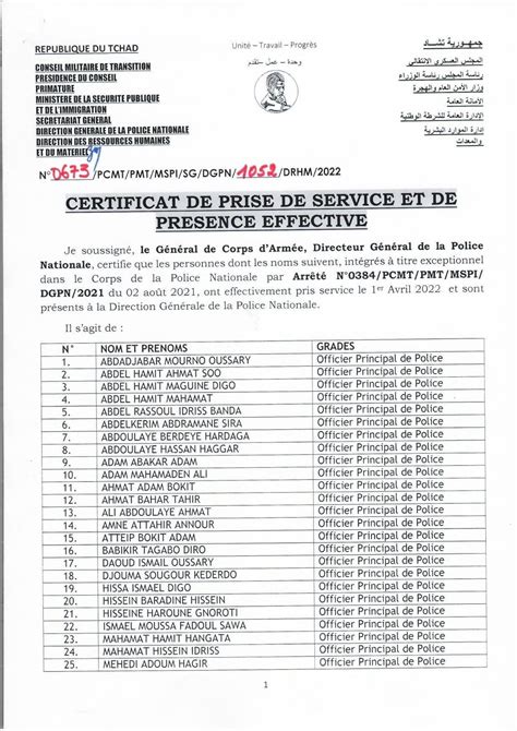Certificat De Prise De Service Et De Presence Effective N° 0673 De 299