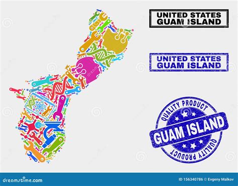 Composition Of Tools Guam Island Map And Quality Product Seal Stock