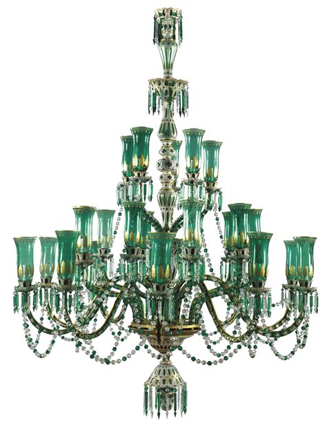 A Pair Of Green Glass Chandeliers For The Indian Market Bohemia 20th