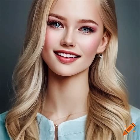 Realistic Portrait Of A Friendly Girl With Pale Blonde Hair