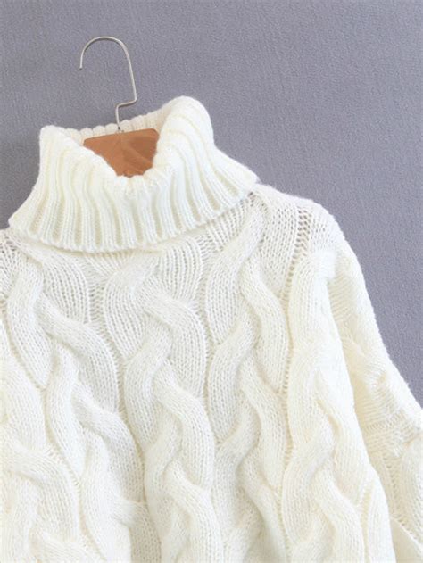 Turtleneck Cable Knit Sweater Sheinsheinside