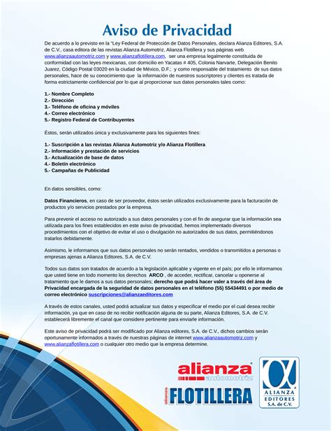 Alianza Flotillera Aviso De Privacidad