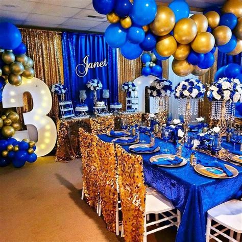 Elegant 30th Birthday Party Decorations With Royal Blue And Gold Sequ Birthday Party