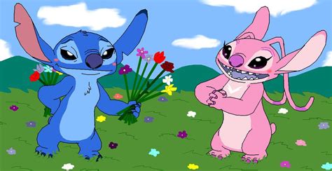 Stitch Gives Flowers To Angel Stitch And Angel Angel Lilo And Stitch