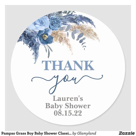 Pampas Grass Boy Baby Shower Classic Round Sticker Baby
