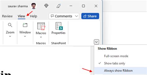 How To Show Hide Ribbon Toolbar In Microsoft Word