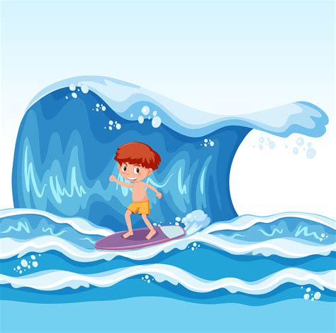 Young Boy Surfing On Wave 605917 Vector Art At Vecteezy