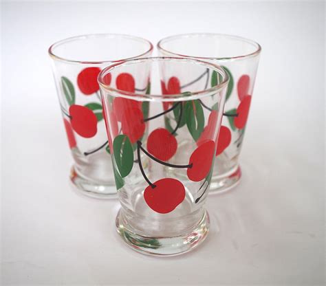 Vintage Set Of Three Cherry Juice Glasses 6 Ounce Size Etsy Cherry Juice Juice Glasses