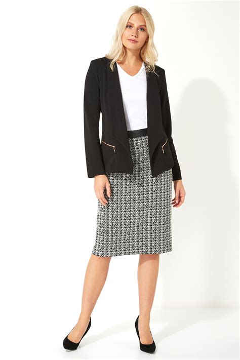 Houndstooth Faux Leather Pencil Skirt In Black Roman Originals Uk