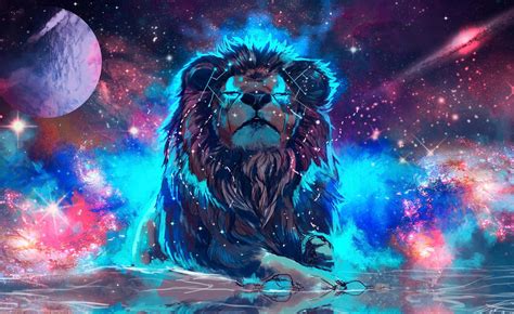Download Cyan Galaxy Lion Wallpaper
