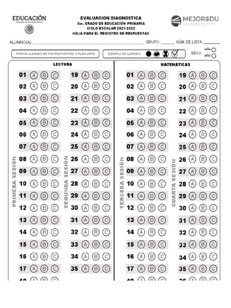 Hoja De Respuestas Mejoredu Pdf