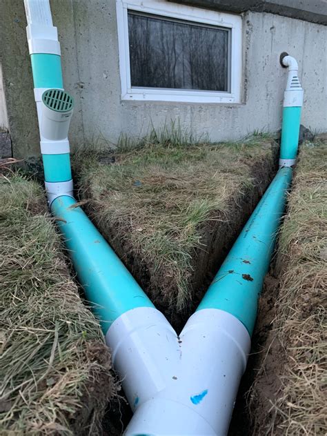 Draining Water Away From Foundation Wall With Buried Pipe Gutter Downspout Water Drainage