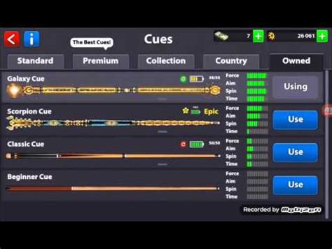 This article is a list of all of the cues which that are or were once available in 8 ball pool. 8 ball pool - game play with the galaxy cue !!! - YouTube