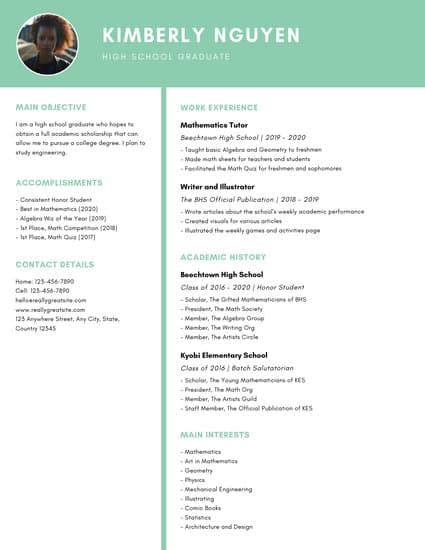 Postal address (if different from above) Customize 20+ High School Resume templates online - Canva