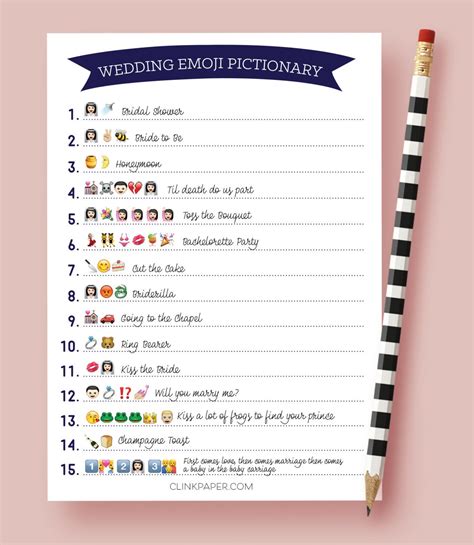 Download our free printable pdf with answers key emoji bridal shower pictionary game (free printable) The ORIGINAL Wedding Emoji Pictionary- Bridal Shower Game ...