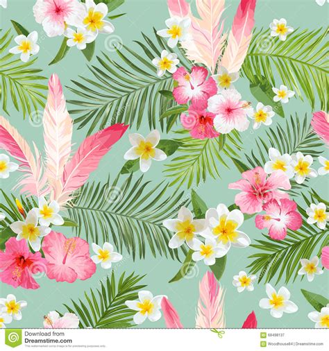 Floral jungle tropic abstract color seamless vector. Tropical Flowers Background. Vintage Seamless Pattern ...