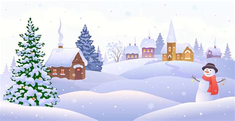 Christmas Village With Snowman Stock Illustration Download Image Now