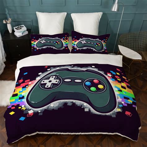 Gamer Bedding Set For Boys Gamepad Comforter Cover Queen 3pcs With